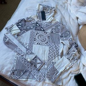 Black White Turtleneck with Designer Print